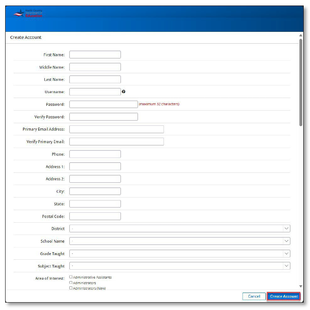 Screenshot showing account signup page