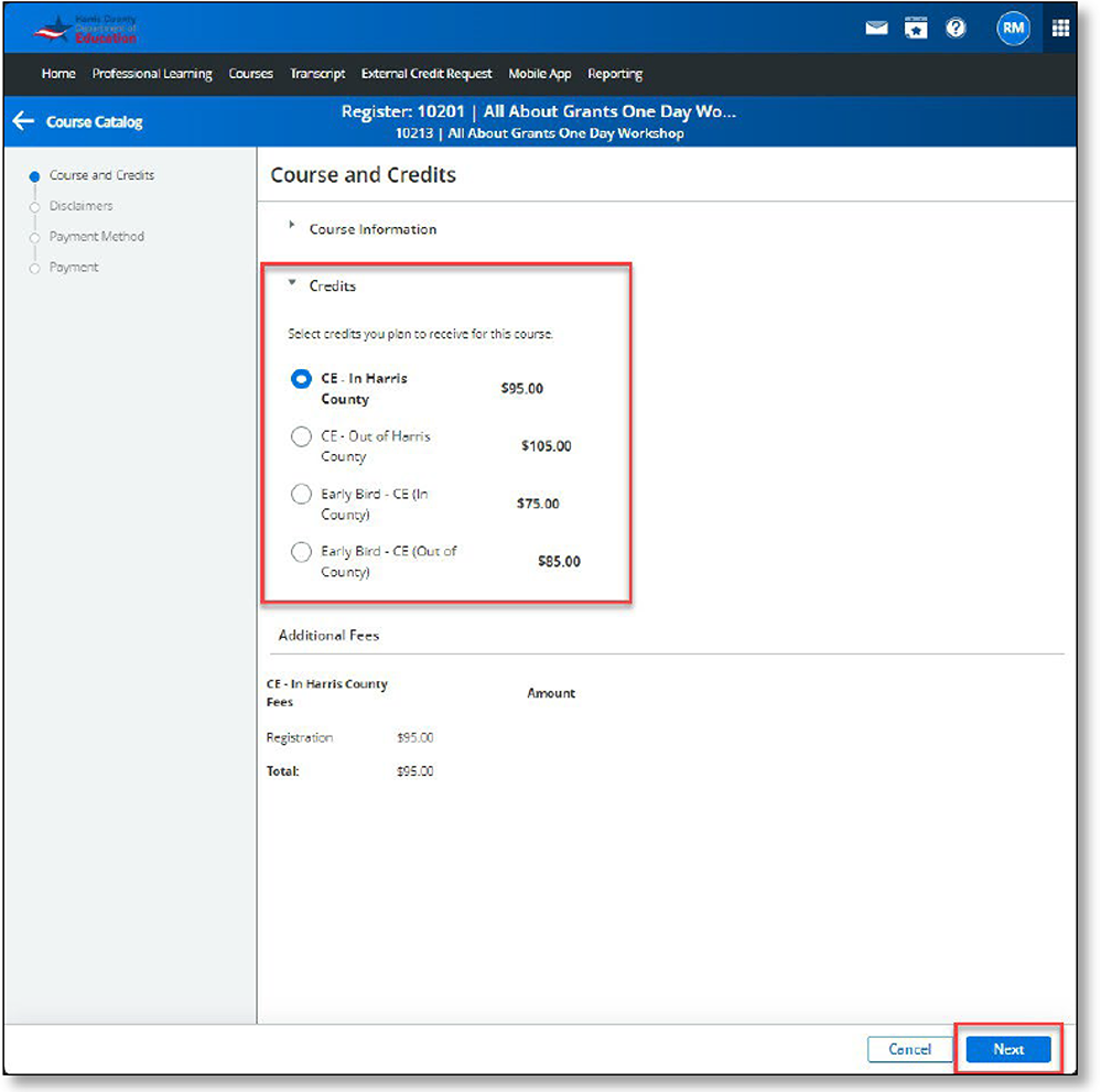 Screenshot showing payment options